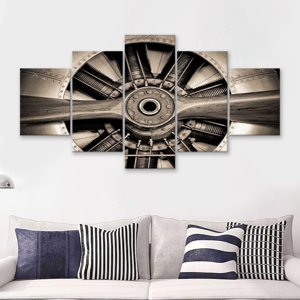 Airplane Propeller Stylish 5 Piece Canvas Prints Wall Art Decor - Painting Canvas, Multi Panels