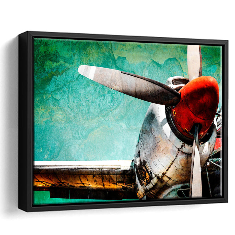 Airplane Propeller Canvas Aircraft Vintage Framed Canvas Prints Wall Art Decor - Painting Canvas, Black Framed Picture