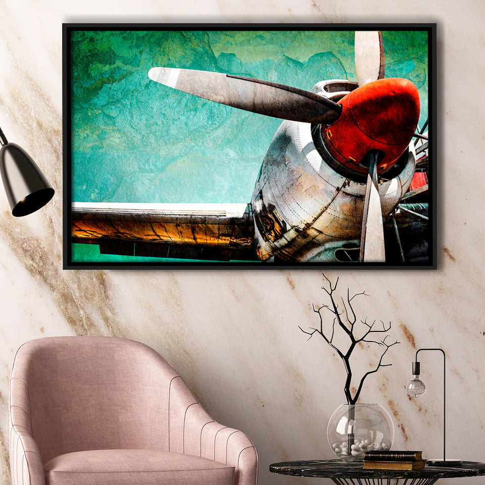Airplane Propeller Canvas Aircraft Vintage Framed Canvas Prints Wall Art Decor - Painting Canvas, Black Framed Picture
