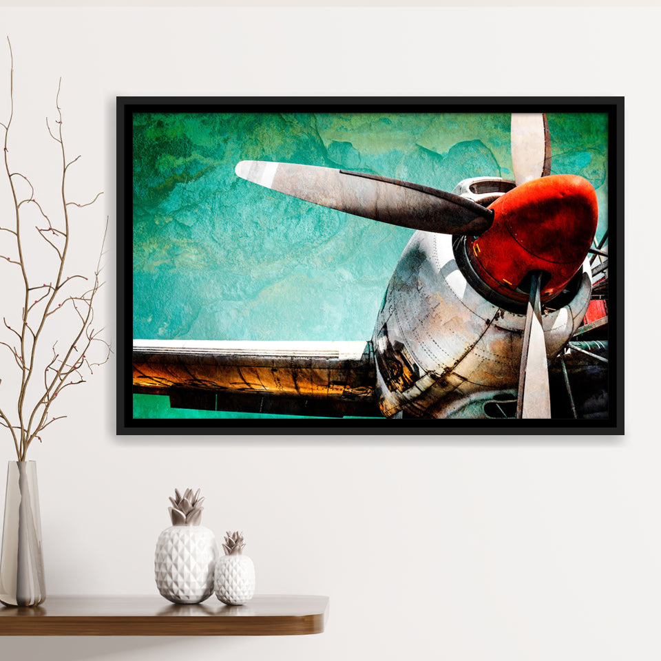 Airplane Propeller Canvas Aircraft Vintage Framed Canvas Prints Wall Art Decor - Painting Canvas, Black Framed Picture