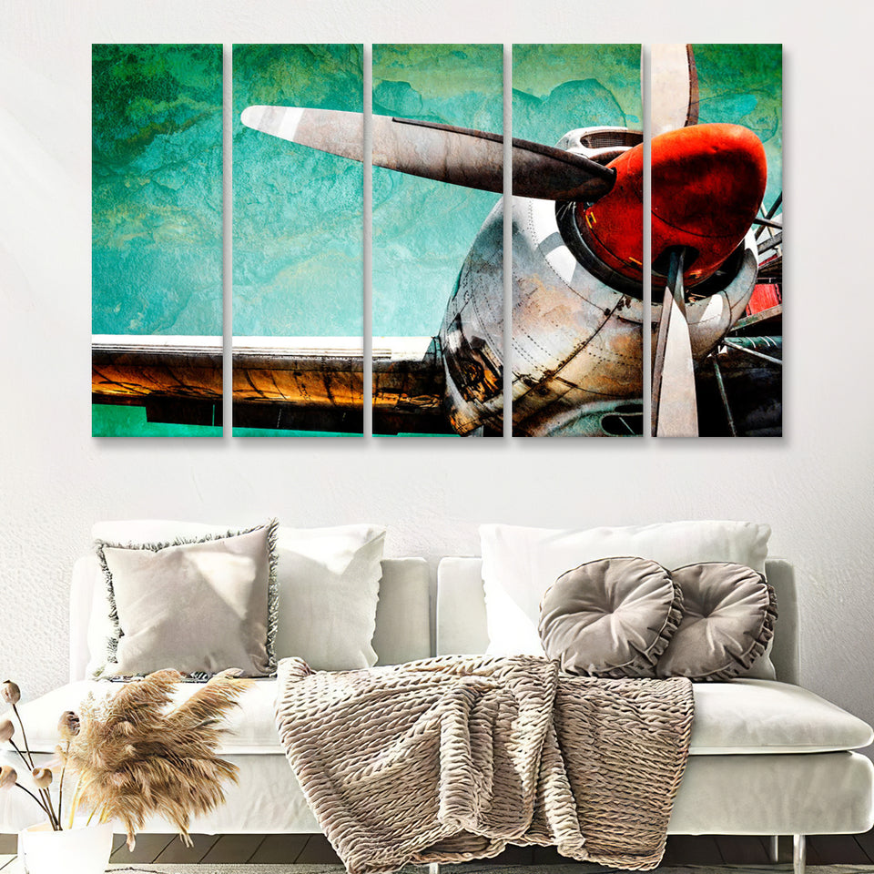 Airplane Propeller Canvas Aircraft Vintage 5 Piece B Canvas Prints Wall Art Decor - Painting Canvas, Multi Panels