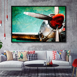 Airplane Propeller Canvas Aircraft Vintage Framed Canvas Prints Wall Art Decor - Painting Canvas, Black Framed Picture