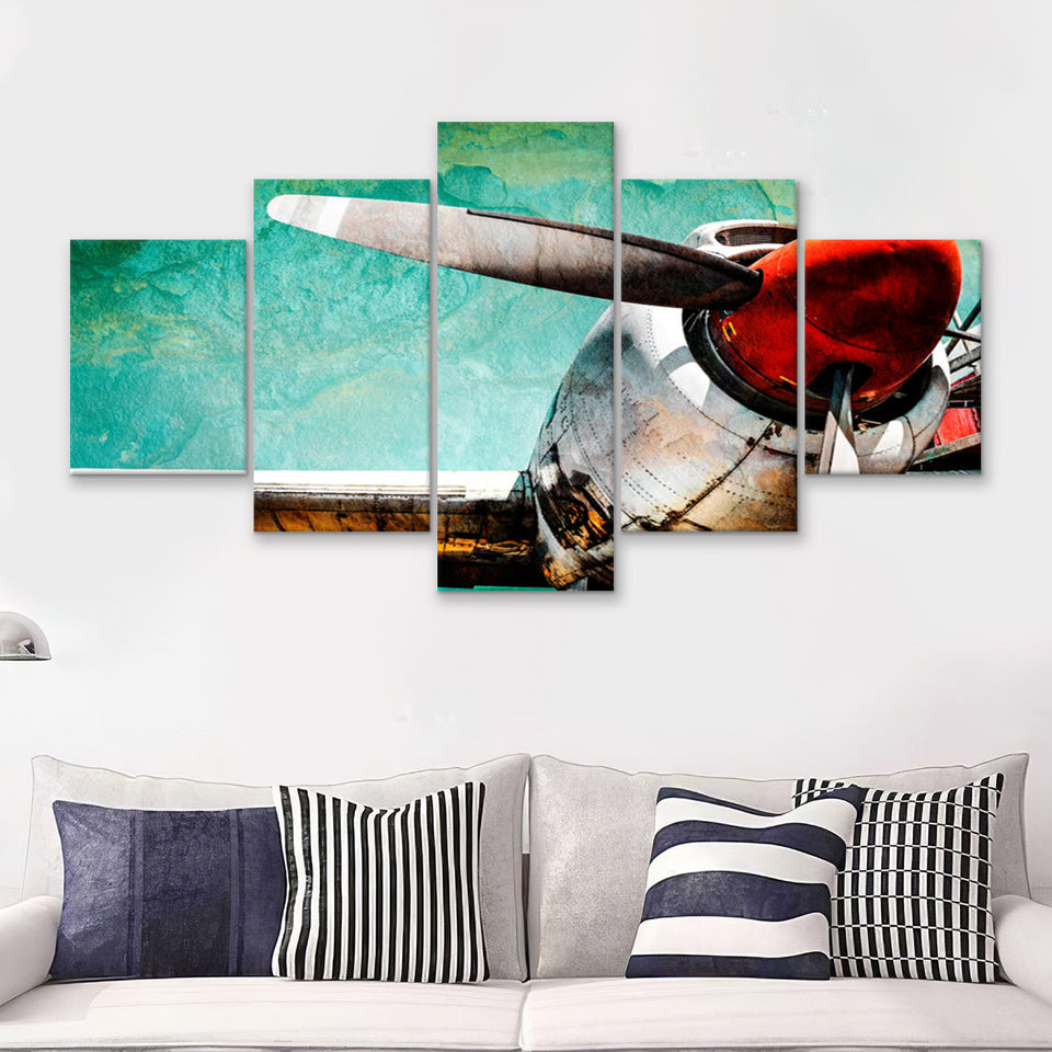 Airplane Propeller Canvas Aircraft Vintage 5 Piece Canvas Prints Wall Art Decor - Painting Canvas, Multi Panels