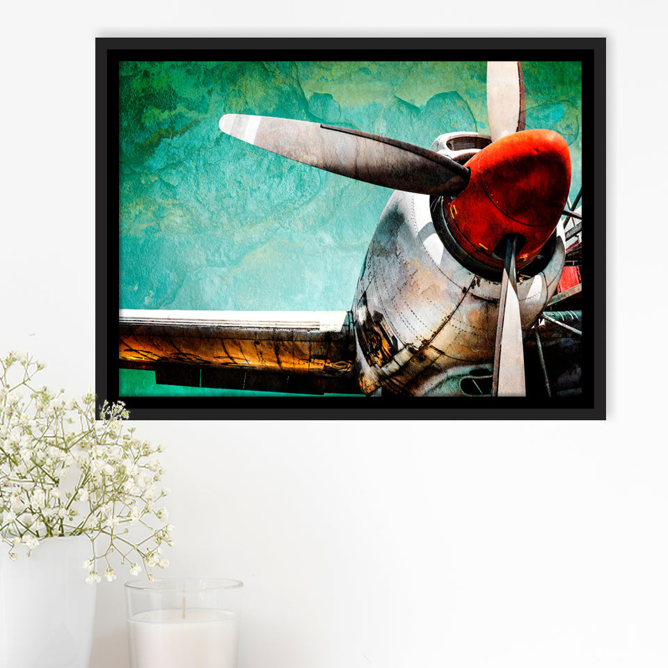 Airplane Propeller Canvas Aircraft Vintage Framed Canvas Prints Wall Art Decor - Painting Canvas, Black Framed Picture