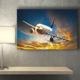 Airplane Flying At Sunset Canvas Prints Wall Art Decor - Painting Canvas, Art Prints, Ready to Hang