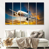 Airplane Flying At Sunset 5 Piece B Canvas Prints Wall Art Decor - Painting Canvas, Multi Panels