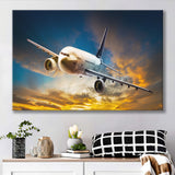 Airplane Flying At Sunset Canvas Prints Wall Art Decor - Painting Canvas, Art Prints, Ready to Hang