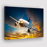 Airplane Flying At Sunset Canvas Prints Wall Art Decor - Painting Canvas, Art Prints, Ready to Hang