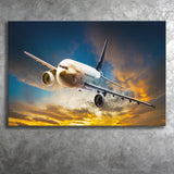 Airplane Flying At Sunset Canvas Prints Wall Art Decor - Painting Canvas, Art Prints, Ready to Hang