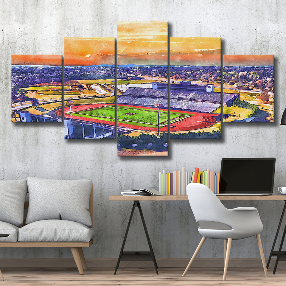 Alabama AM Bulldogs Louis Crews Stadium Watercolor, 5 Pieces, Multi Panel Canvas Prints Wall Art Decor