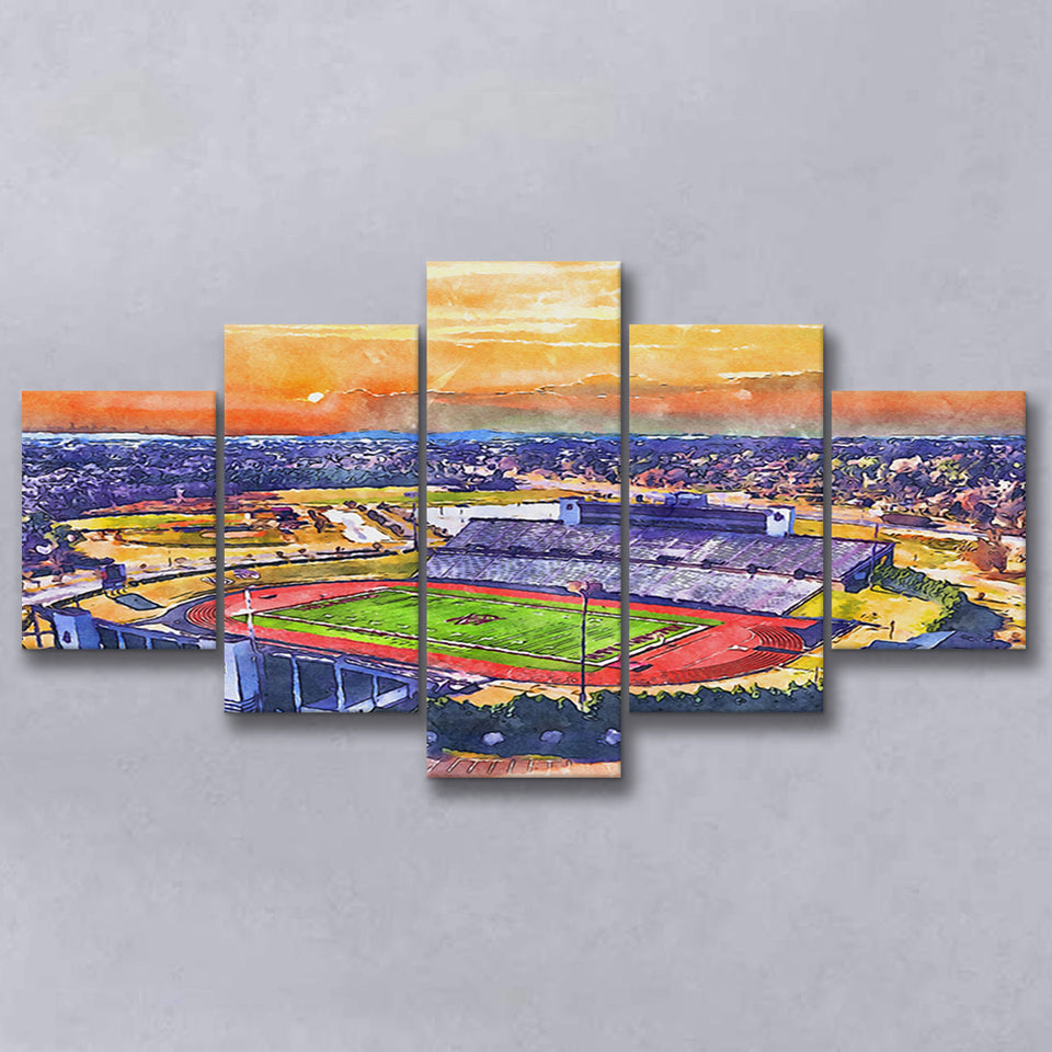 Alabama AM Bulldogs Louis Crews Stadium Watercolor, 5 Pieces, Multi Panel Canvas Prints Wall Art Decor