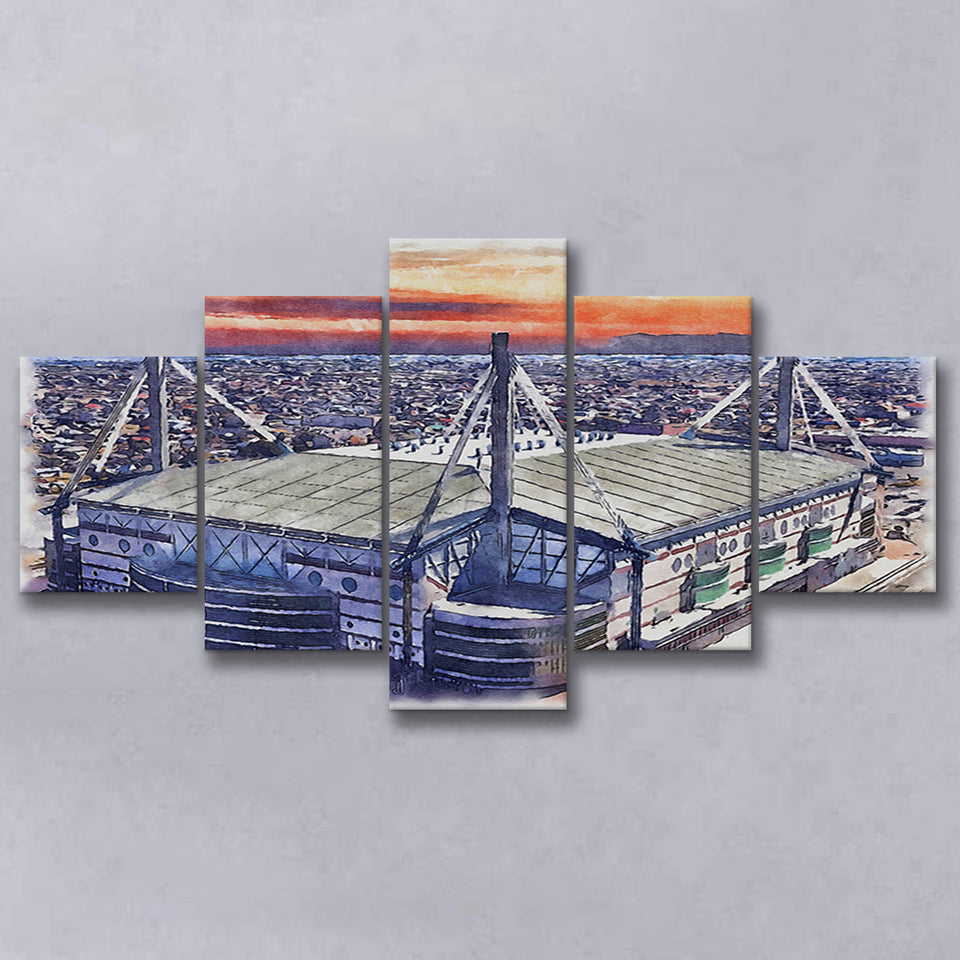 Alamodome Stadium UTSA Roadrunners Watercolor, 5 Pieces, Multi Panel Canvas Prints Wall Art Decor