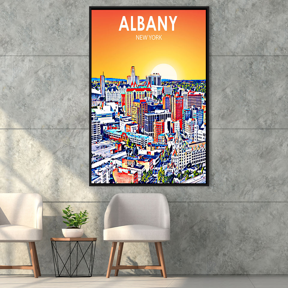 Albany NY Art, Large Canvas, Framed Canvas Print Wall Art Home Decor, Floating Frame