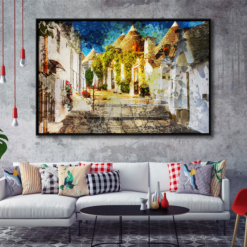 Alberobello, Alberobello Painting, Alberobello, Framed Canvas Prints Wall Art Home Decor,Floating Frame, Ready to Hang