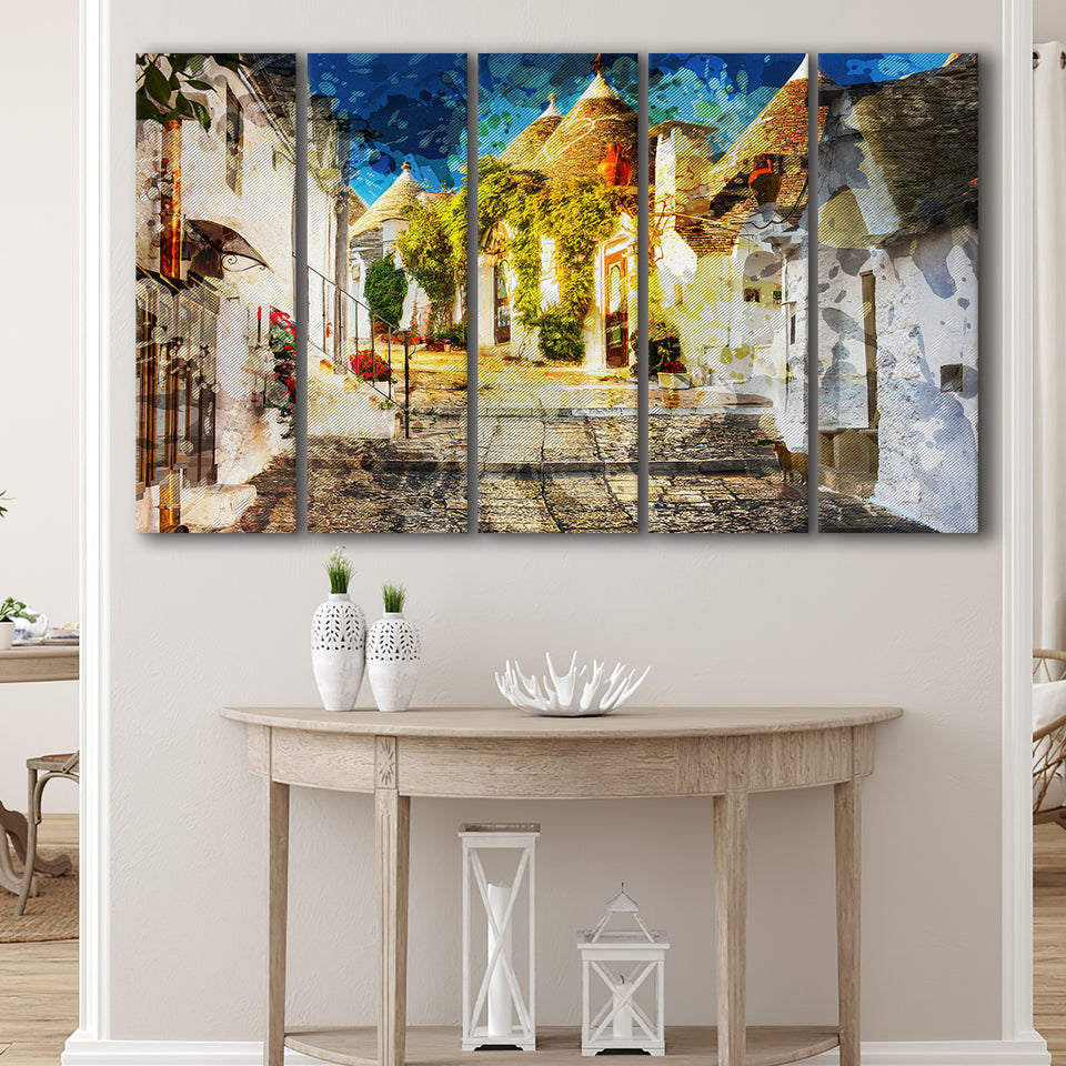 Alberobello, Alberobello Painting, Alberobello, Multi Panels, 5 Pieces B, Canvas Prints Wall Art Home Decor,X Large Canvas