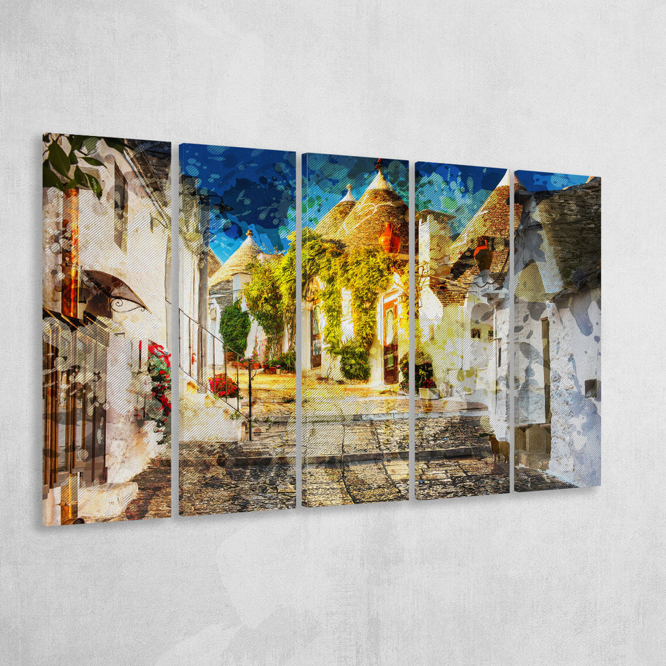 Alberobello, Alberobello Painting, Alberobello, Multi Panels, 5 Pieces B, Canvas Prints Wall Art Home Decor,X Large Canvas