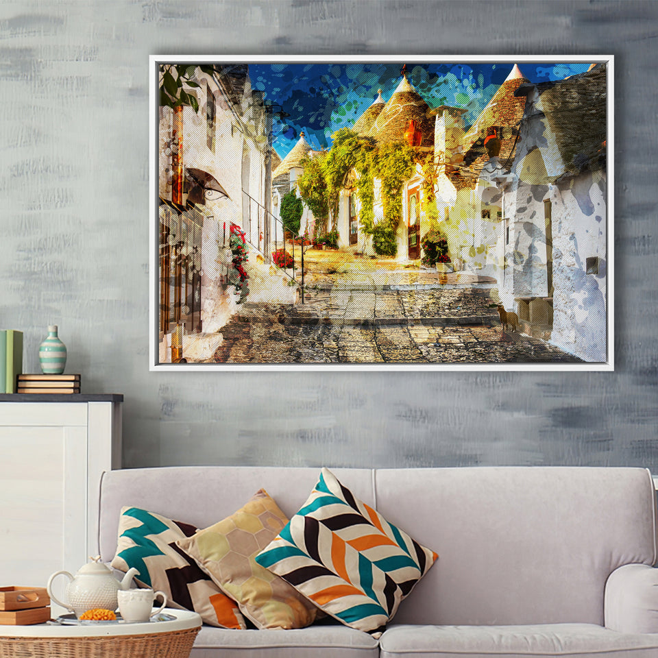 Alberobello, Alberobello Painting, Alberobello, Framed Canvas Prints Wall Art Home Decor,Floating Frame, Ready to Hang