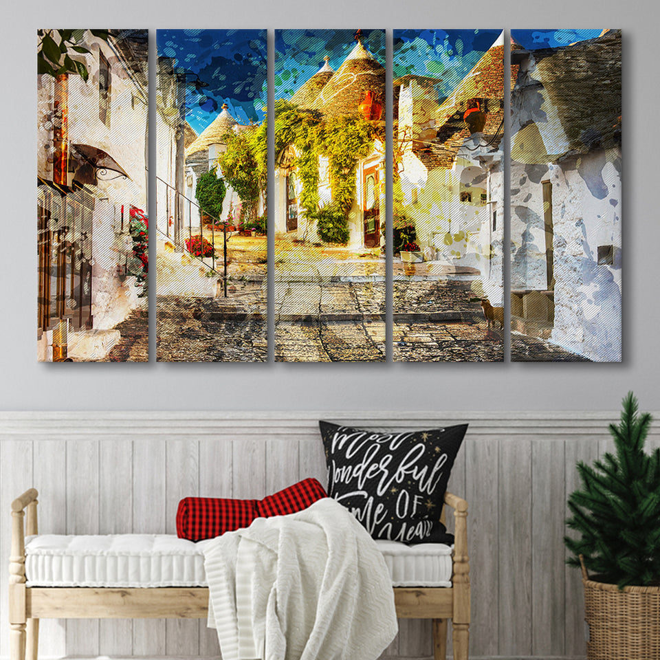 Alberobello, Alberobello Painting, Alberobello, Multi Panels, 5 Pieces B, Canvas Prints Wall Art Home Decor,X Large Canvas