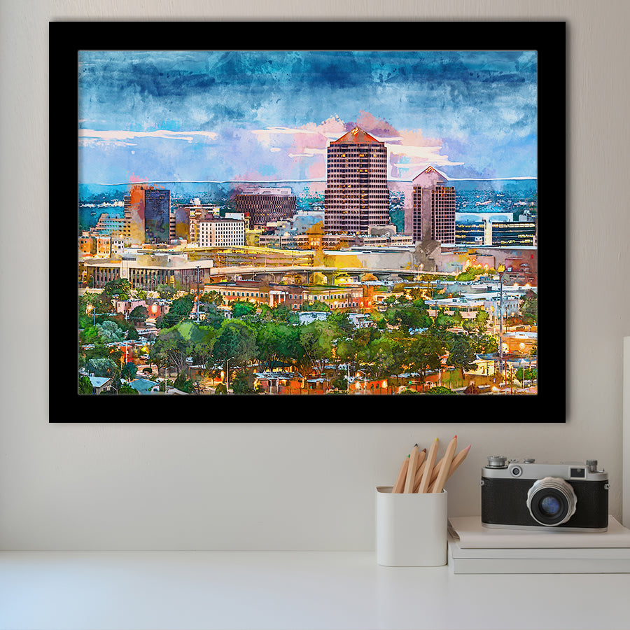 Albuquerque New Mexico Usa Downtown Cityscape City Art Watercolor Framed Art Prints Wall Art Decor,Framed Picture