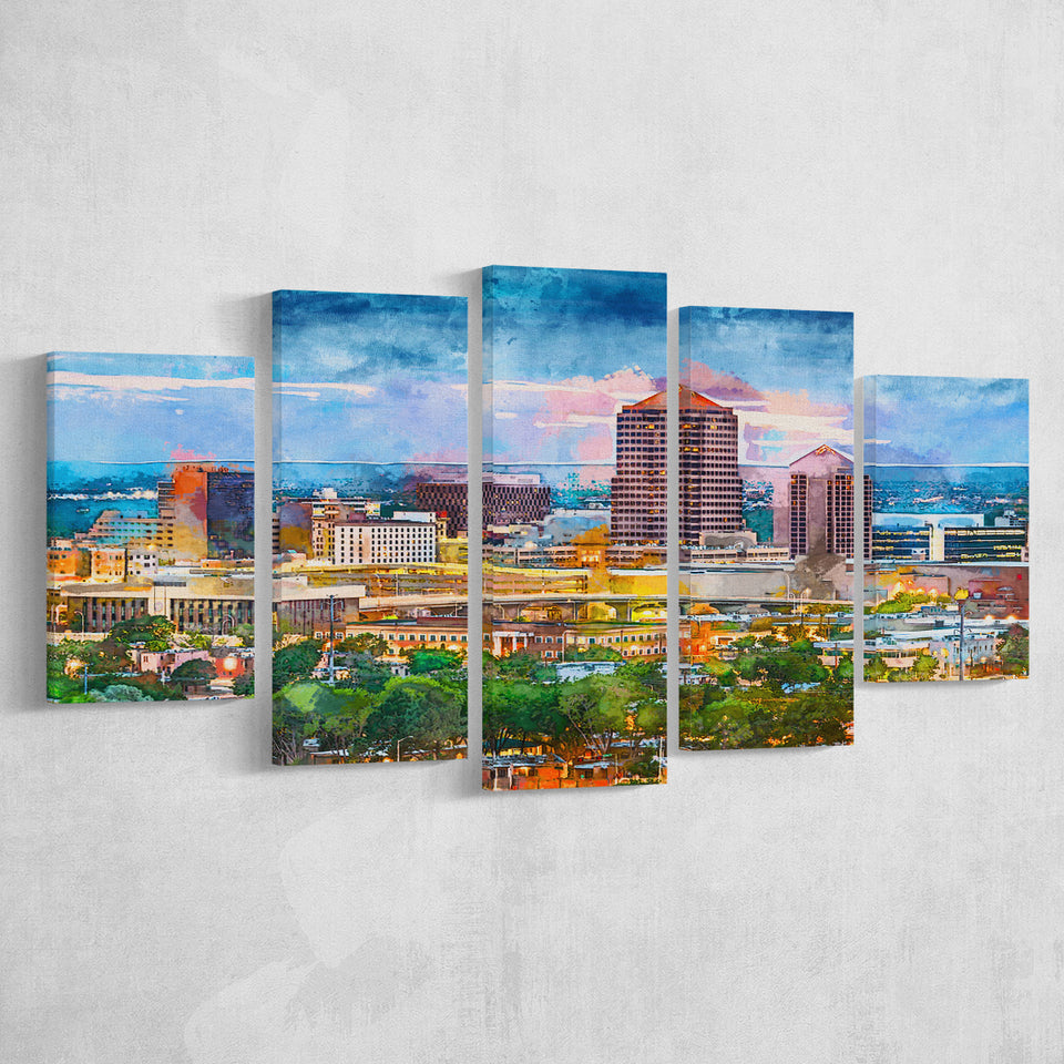 Albuquerque New Mexico Usa Downtown Cityscape 5 Pieces Mixed Canvas Prints Wall Art Home Decor