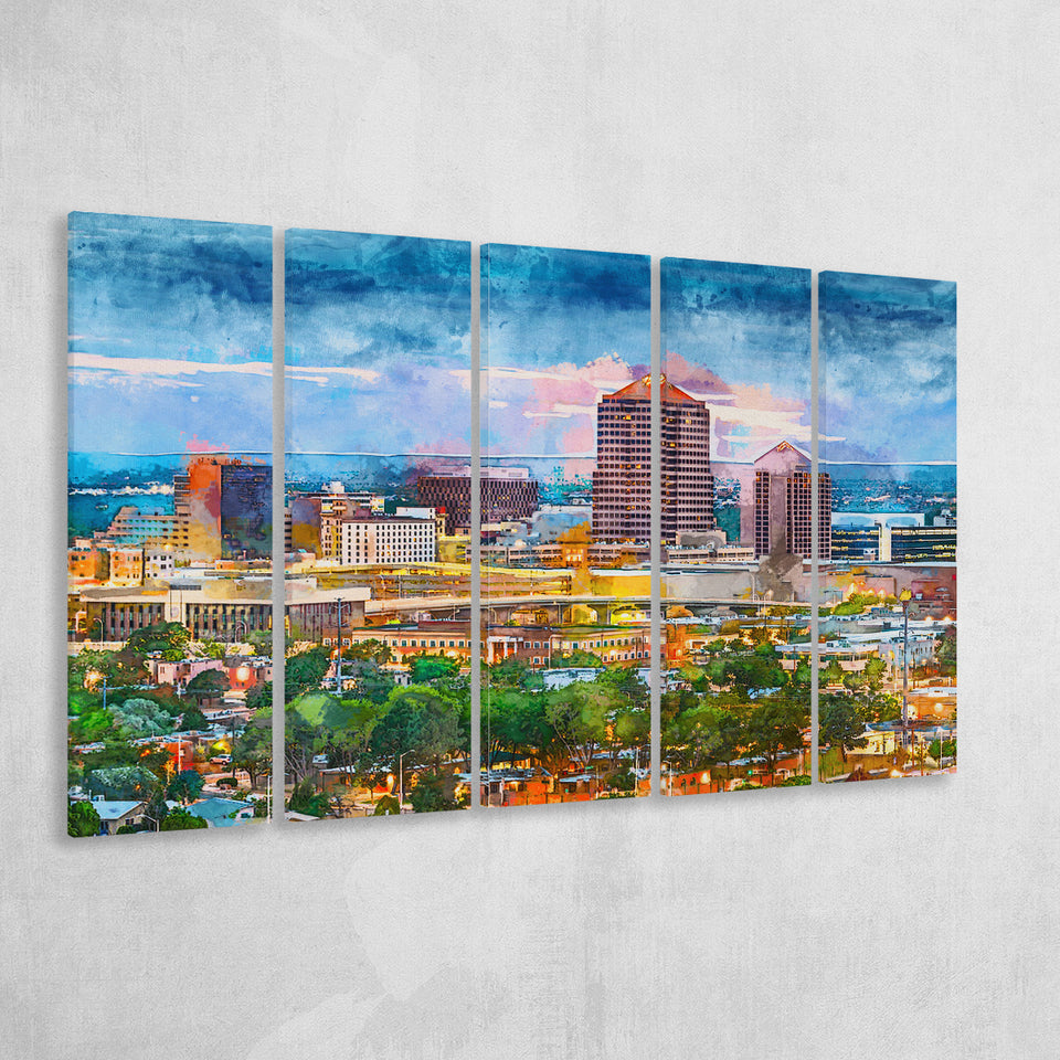 Albuquerque New Mexico Usa Downtown Cityscape 5 Pieces Extra Large Canvas Prints Wall Art Home Decor