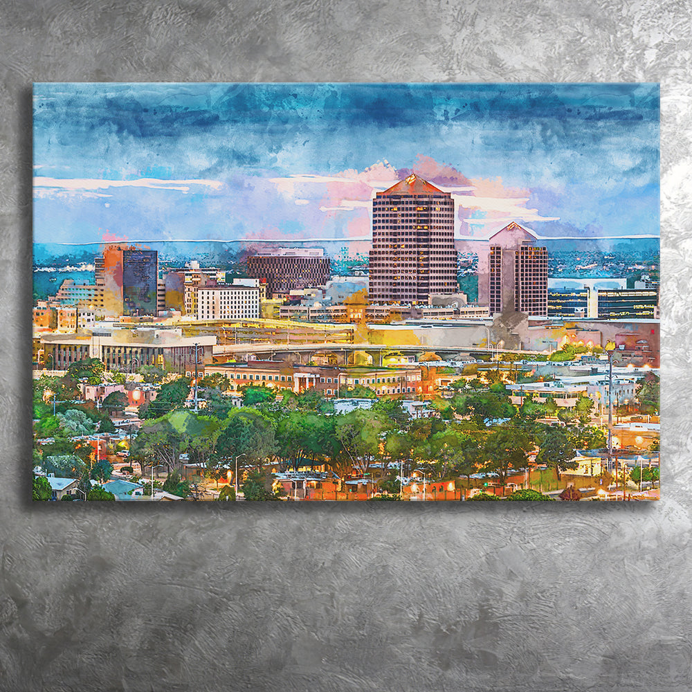 Albuquerque New Mexico Usa Downtown Cityscape City Art Watercolor