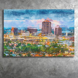 Albuquerque New Mexico Usa Downtown Cityscape City Art Watercolor Canvas Prints Wall Art Home Decor, Large Canvas