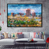 Albuquerque New Mexico Usa Downtown Cityscape City Art Watercolor Framed Canvas Prints Wall Art Home Decor,Floating Frame