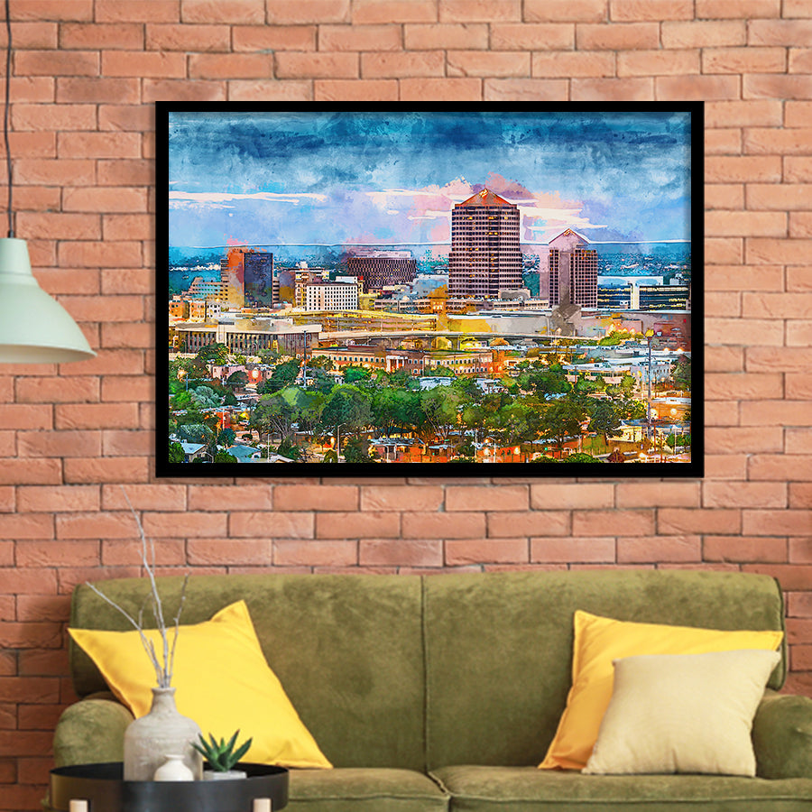 Albuquerque New Mexico Usa Downtown Cityscape City Art Watercolor Framed Art Prints Wall Art Decor,Framed Picture