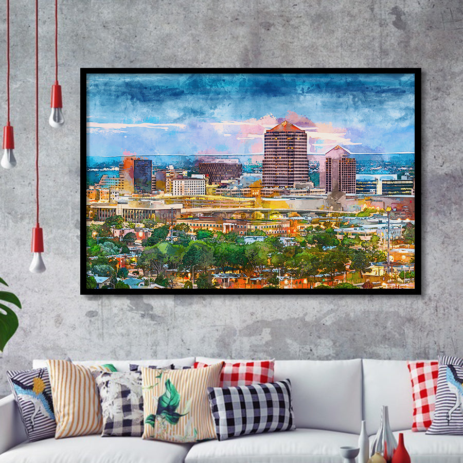 Albuquerque New Mexico Usa Downtown Cityscape City Art Watercolor Framed Art Prints Wall Art Decor,Framed Picture