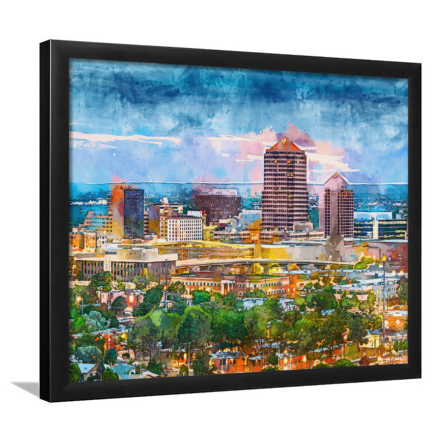 Albuquerque New Mexico Usa Downtown Cityscape City Art Watercolor Framed Art Prints Wall Art Decor,Framed Picture