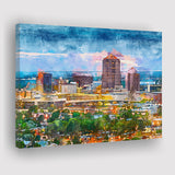 Albuquerque New Mexico Usa Downtown Cityscape City Art Watercolor Canvas Prints Wall Art Home Decor, Large Canvas
