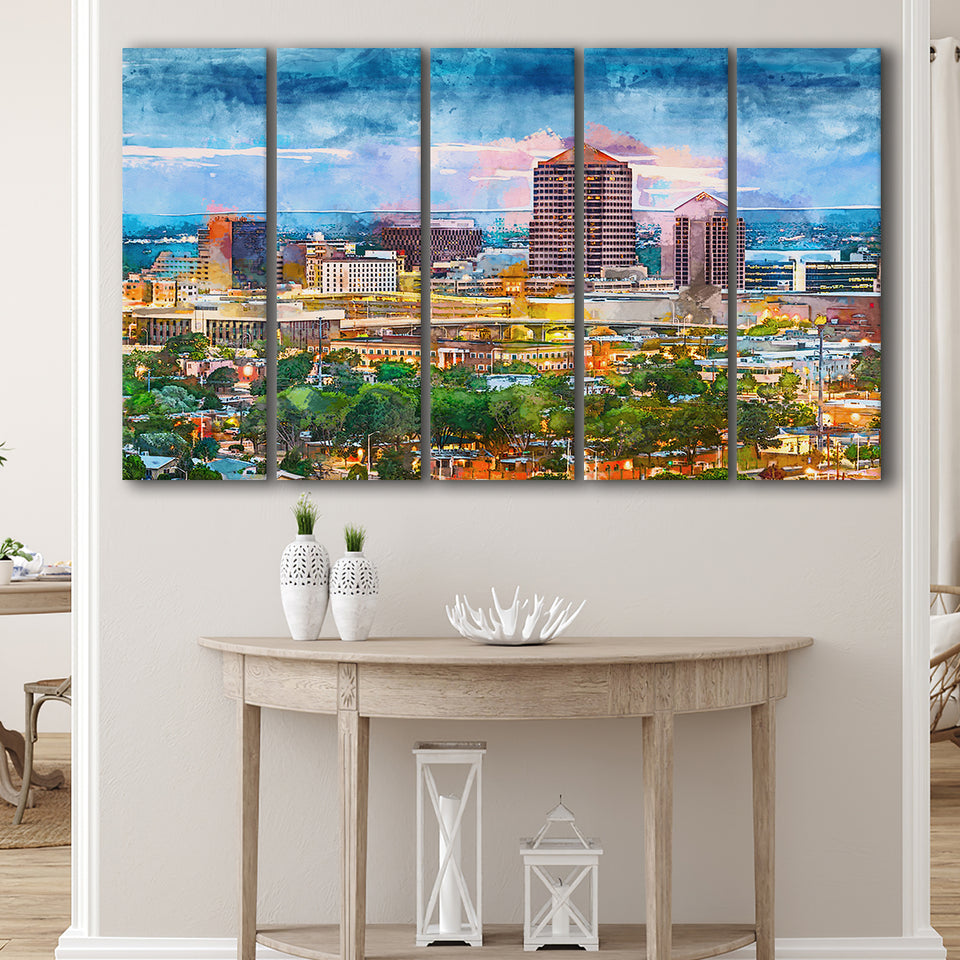 Albuquerque New Mexico Usa Downtown Cityscape 5 Pieces Extra Large Canvas Prints Wall Art Home Decor