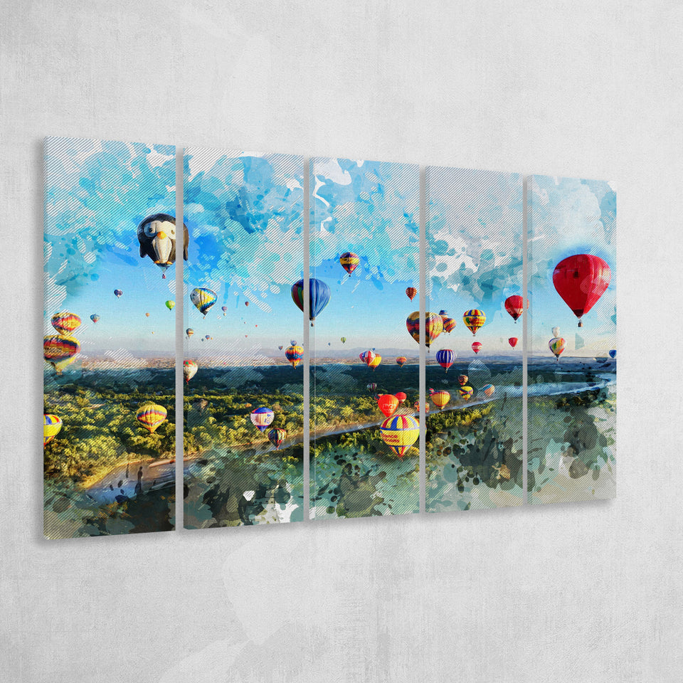 Albuquerque Balloon Fiesta Canvas Art 5 Piece B Canvas Prints Wall Art Decor, Multi Panels,Large Canvas, Home Decor