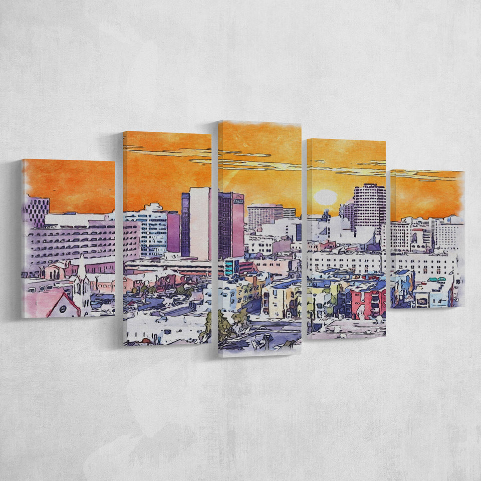 Albuquerque Watercolor Albuquerque New Mexico, 5 Pieces, Multi Panel Canvas Prints Wall Art Decor