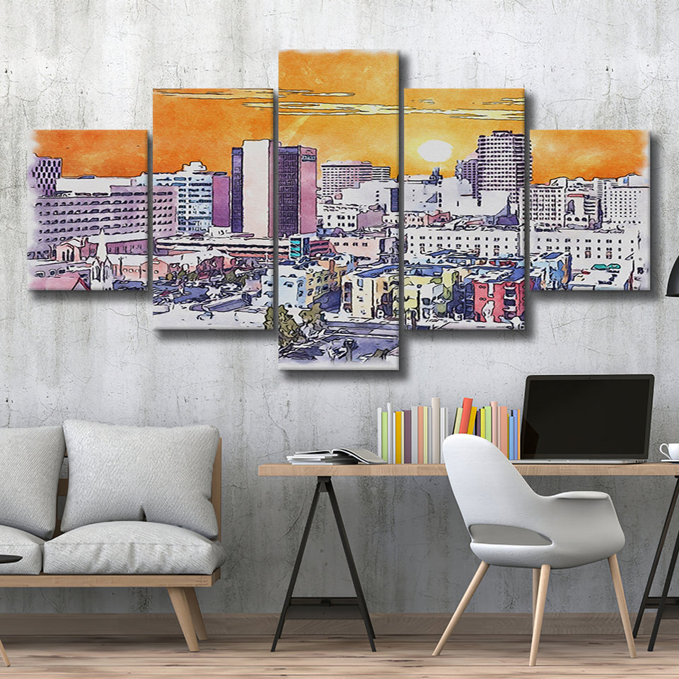 Albuquerque Watercolor Albuquerque New Mexico, 5 Pieces, Multi Panel Canvas Prints Wall Art Decor