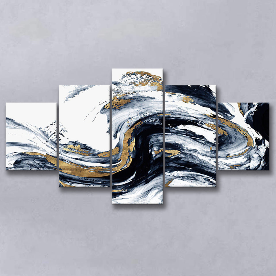 Alcohol Ink Wall Art, White Gold Marble, Multi Panels, 5 Pieces, Canvas Prints Wall Art Home Decor