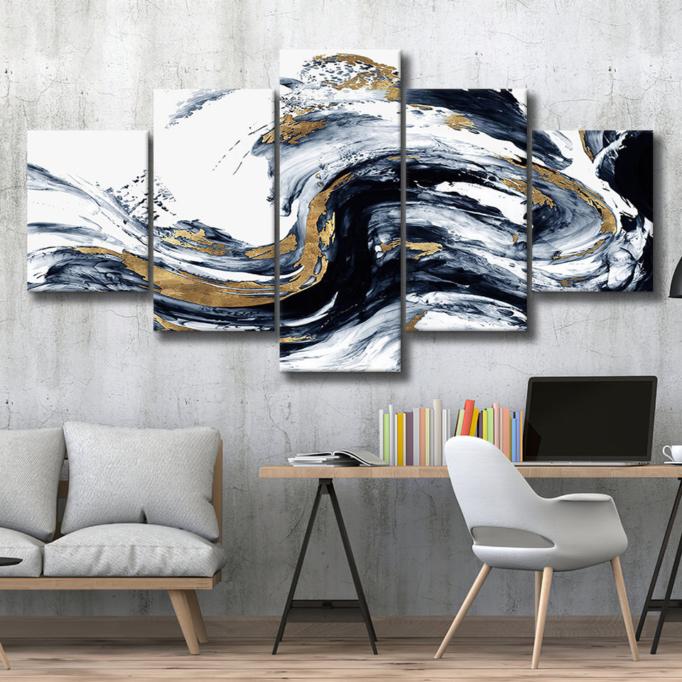 Alcohol Ink Wall Art, White Gold Marble, Multi Panels, 5 Pieces, Canvas Prints Wall Art Home Decor