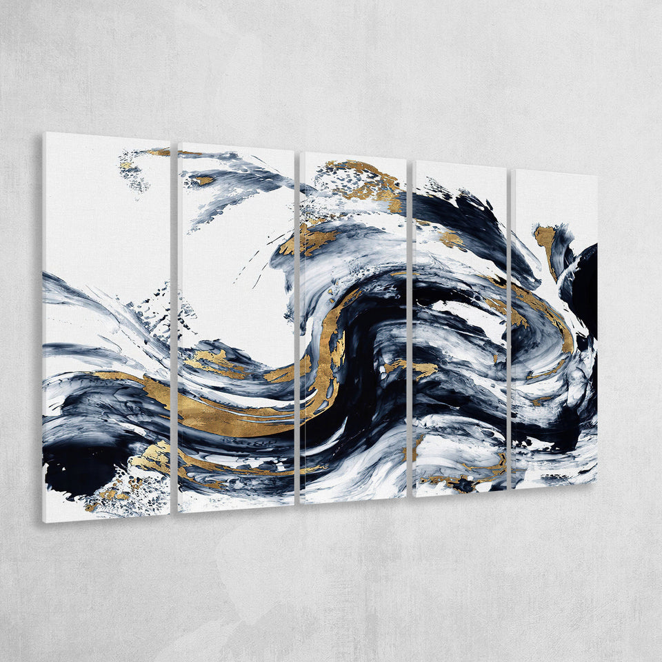 Alcohol Ink Wall Art, White Gold Marble, Multi Panels, 5 Pieces B, Canvas Prints Wall Art Home Decor,X Large Canvas