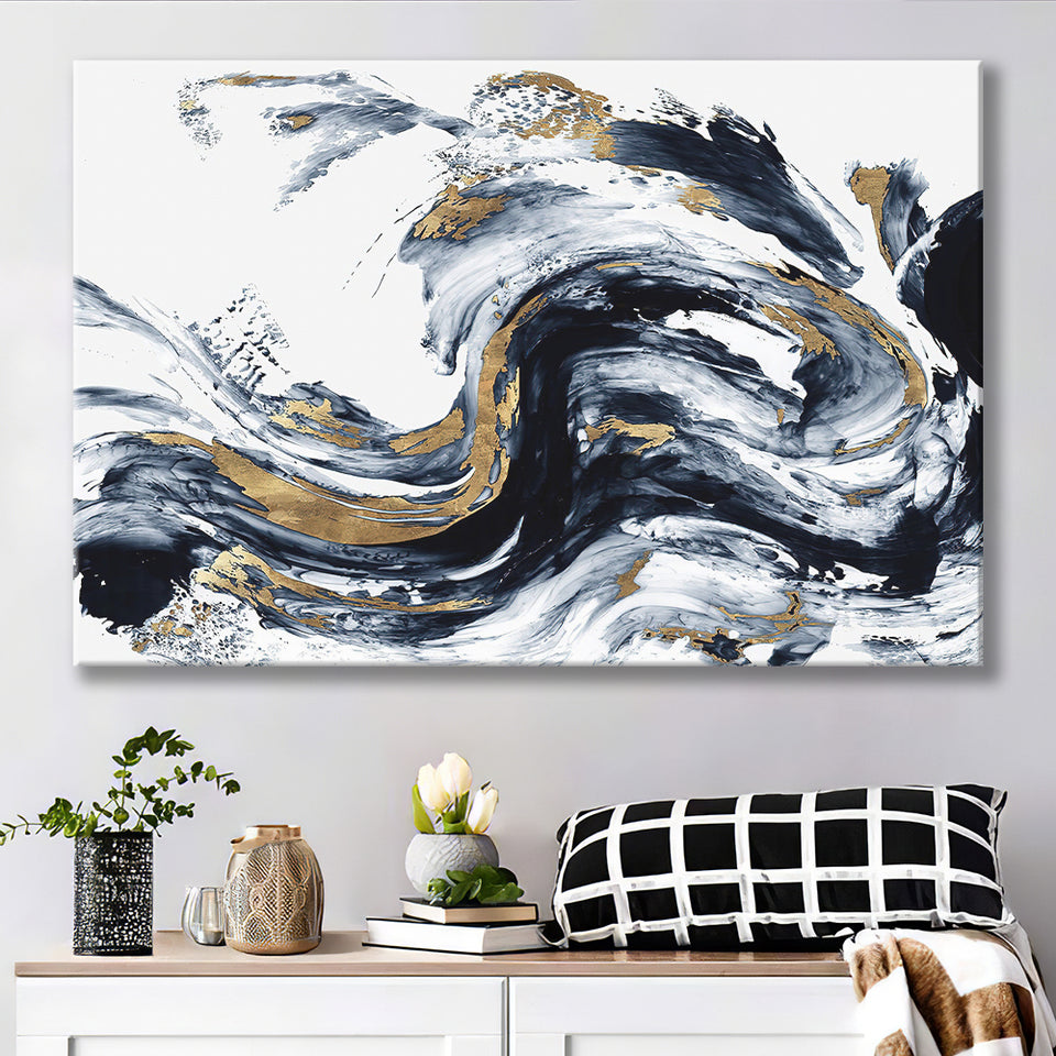 Alcohol Ink Wall Art, White Gold Marble, Canvas Prints Wall Art Home Decor