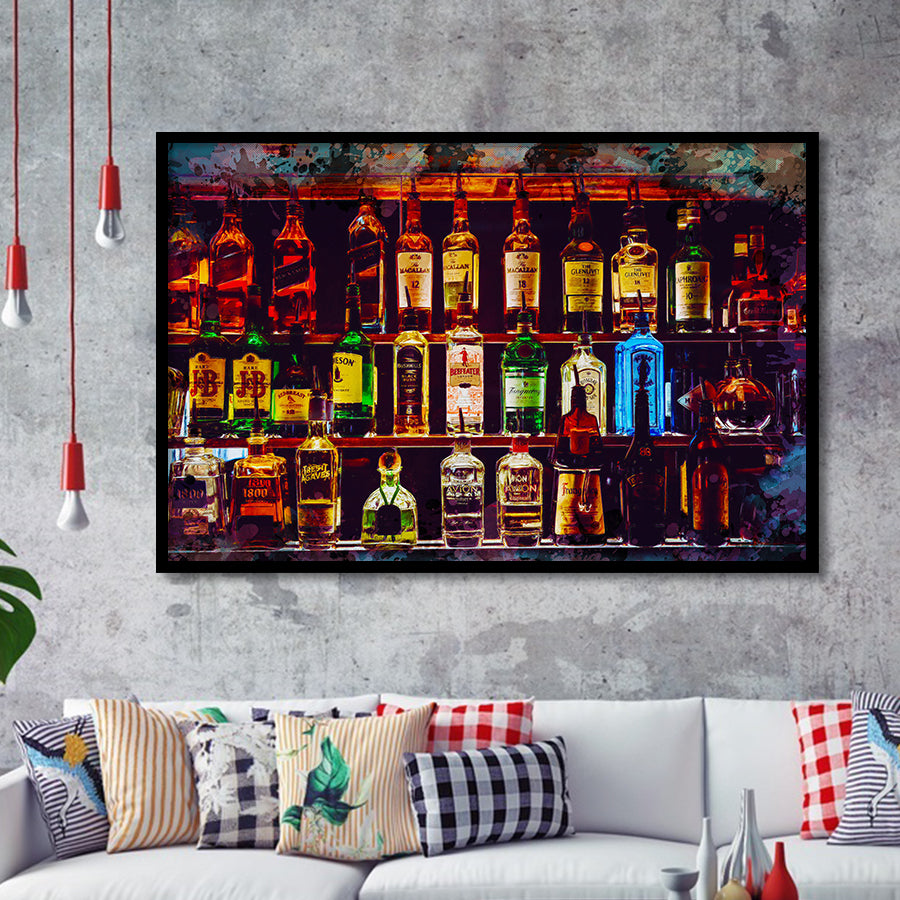 Alcohol Wall Art, Bottles With Alcohol Drinks, Alcohol Painting, Framed Art Prints Wall Art Home Decor, Ready to Hang