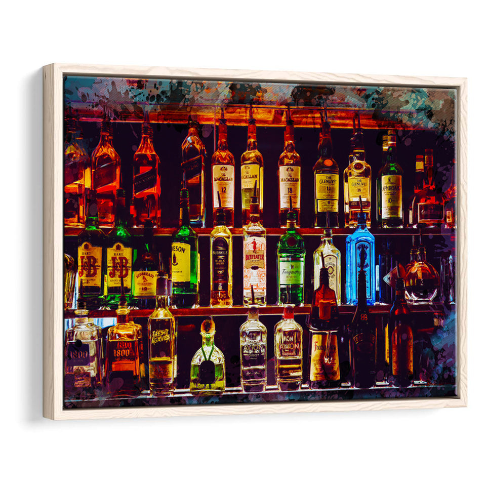Alcohol Wall Art, Bottles With Alcohol Drinks, Alcohol Painting, Framed Canvas Prints Wall Art Home Decor,Floating Frame