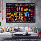 Alcohol Wall Art, Bottles With Alcohol Drinks, Alcohol Painting, Framed Canvas Prints Wall Art Home Decor,Floating Frame