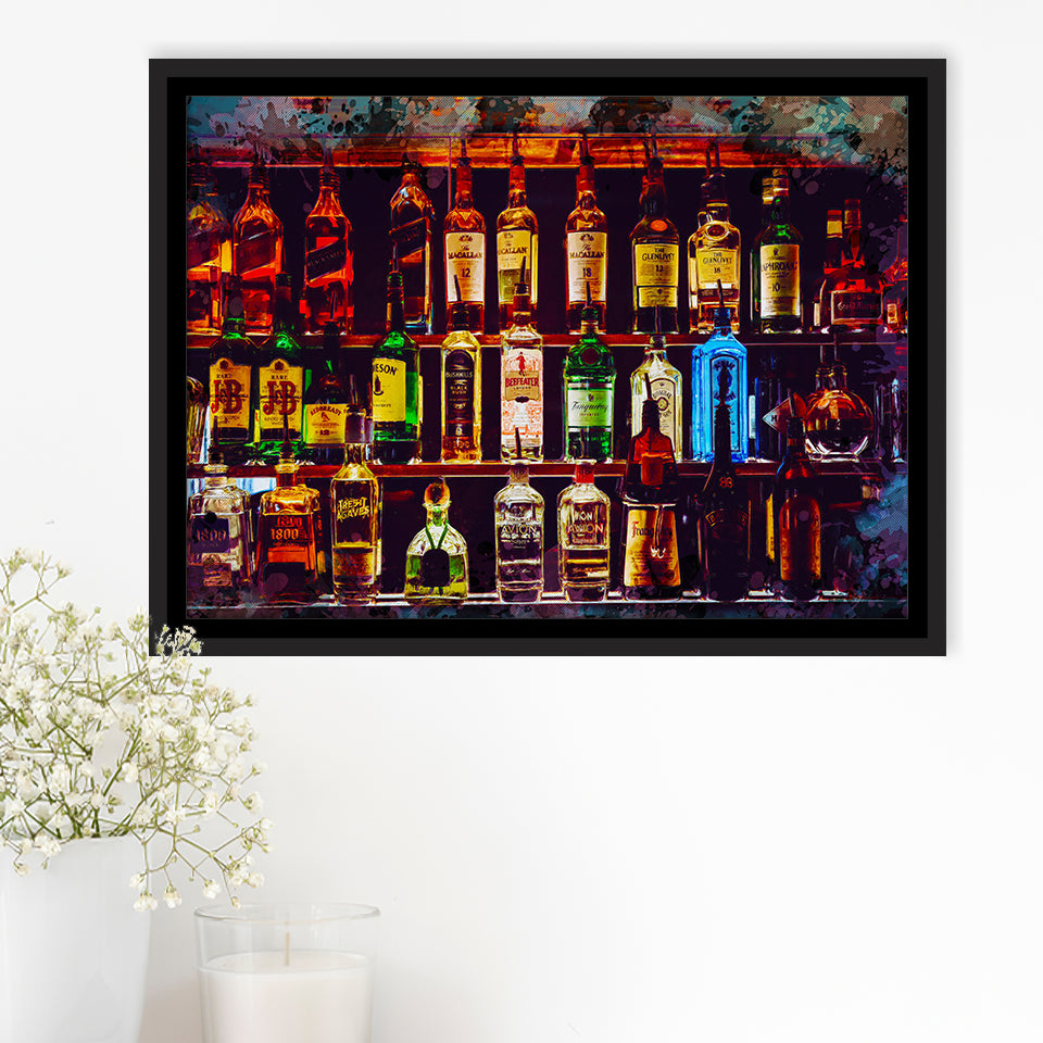Alcohol Wall Art, Bottles With Alcohol Drinks, Alcohol Painting, Framed Canvas Prints Wall Art Home Decor,Floating Frame