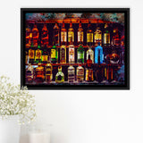 Alcohol Wall Art, Bottles With Alcohol Drinks, Alcohol Painting, Framed Canvas Prints Wall Art Home Decor,Floating Frame