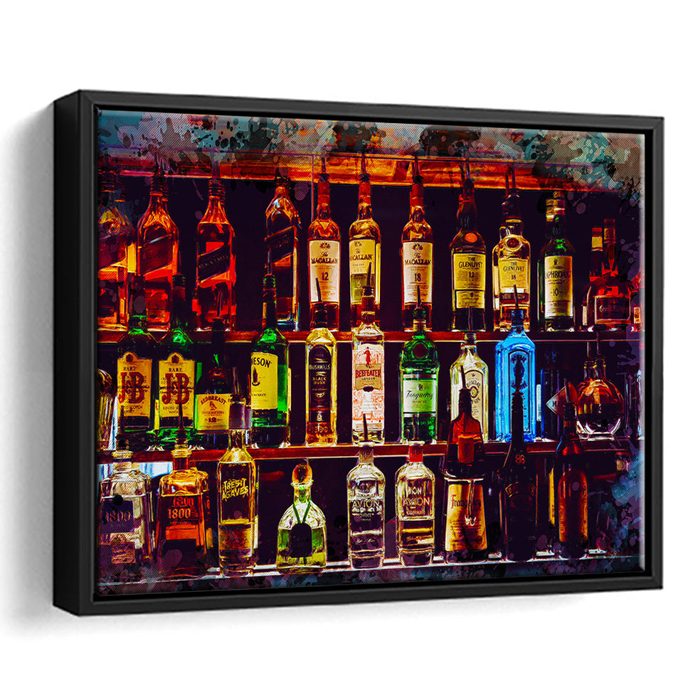 Alcohol Wall Art, Bottles With Alcohol Drinks, Alcohol Painting, Framed Canvas Prints Wall Art Home Decor,Floating Frame