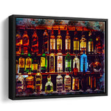 Alcohol Wall Art, Bottles With Alcohol Drinks, Alcohol Painting, Framed Canvas Prints Wall Art Home Decor,Floating Frame