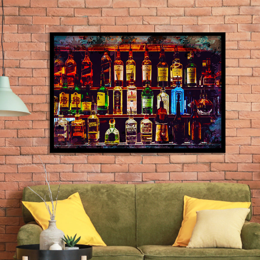 Alcohol Wall Art, Bottles With Alcohol Drinks, Alcohol Painting, Framed Art Prints Wall Art Home Decor, Ready to Hang