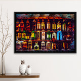 Alcohol Wall Art, Bottles With Alcohol Drinks, Alcohol Painting, Framed Canvas Prints Wall Art Home Decor,Floating Frame
