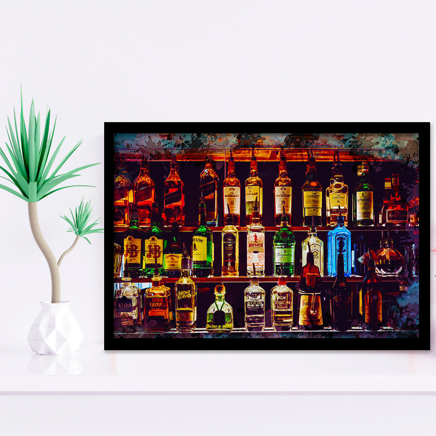 Alcohol Wall Art, Bottles With Alcohol Drinks, Alcohol Painting, Framed Art Prints Wall Art Home Decor, Ready to Hang